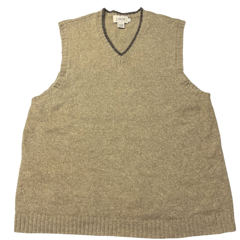 J. Crew Lambswool Linen Sweater Vest Men's XL‎ Beige Heather V-Neck Knit EUC